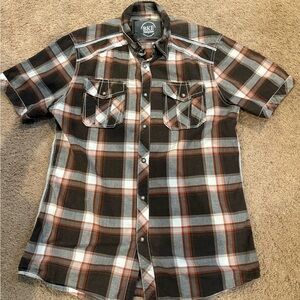 BKE Men's Casual Plaid Shirt - Black, Brown, and White